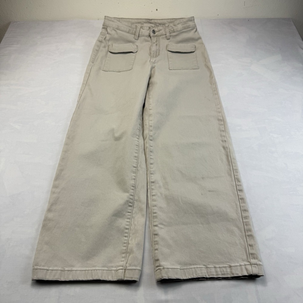 Women's Wide Leg Utility Pants Beige High Rise Stretch Size 8